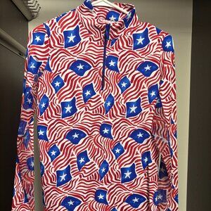 IBKUL "Stars & Stripes" Long Sleeve Zip Mock Neck Size Small